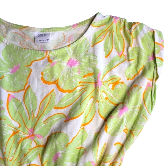 Zara Knit Floral Kids Dress in Green and Yellow 13/14 - Picture 3 of 4